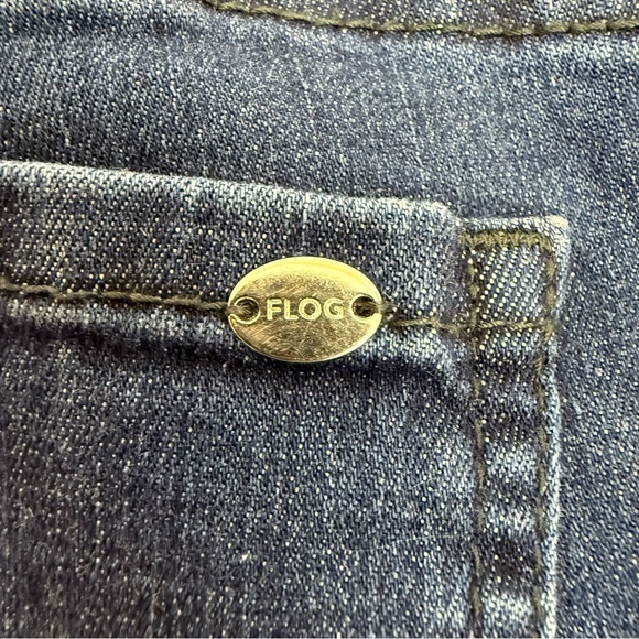 Bevy Flog Amanda Denim High Rise Straight Wide Leg Pull On Jeans Raw Hem Blue - Picture 9 of 14